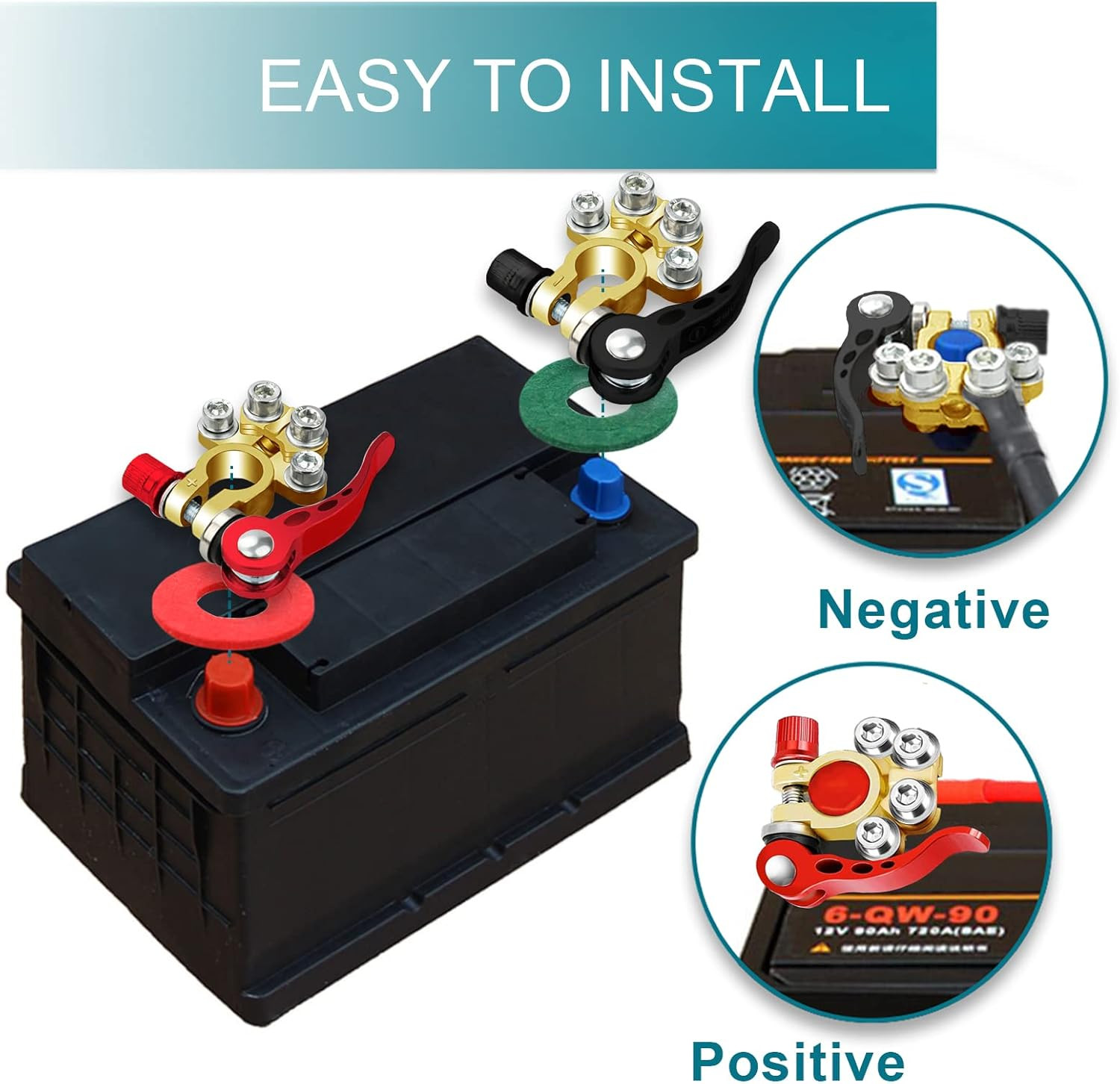 2PCS Battery Terminal Connectors, 4 Way Quick Release Disconnect Battery Termina