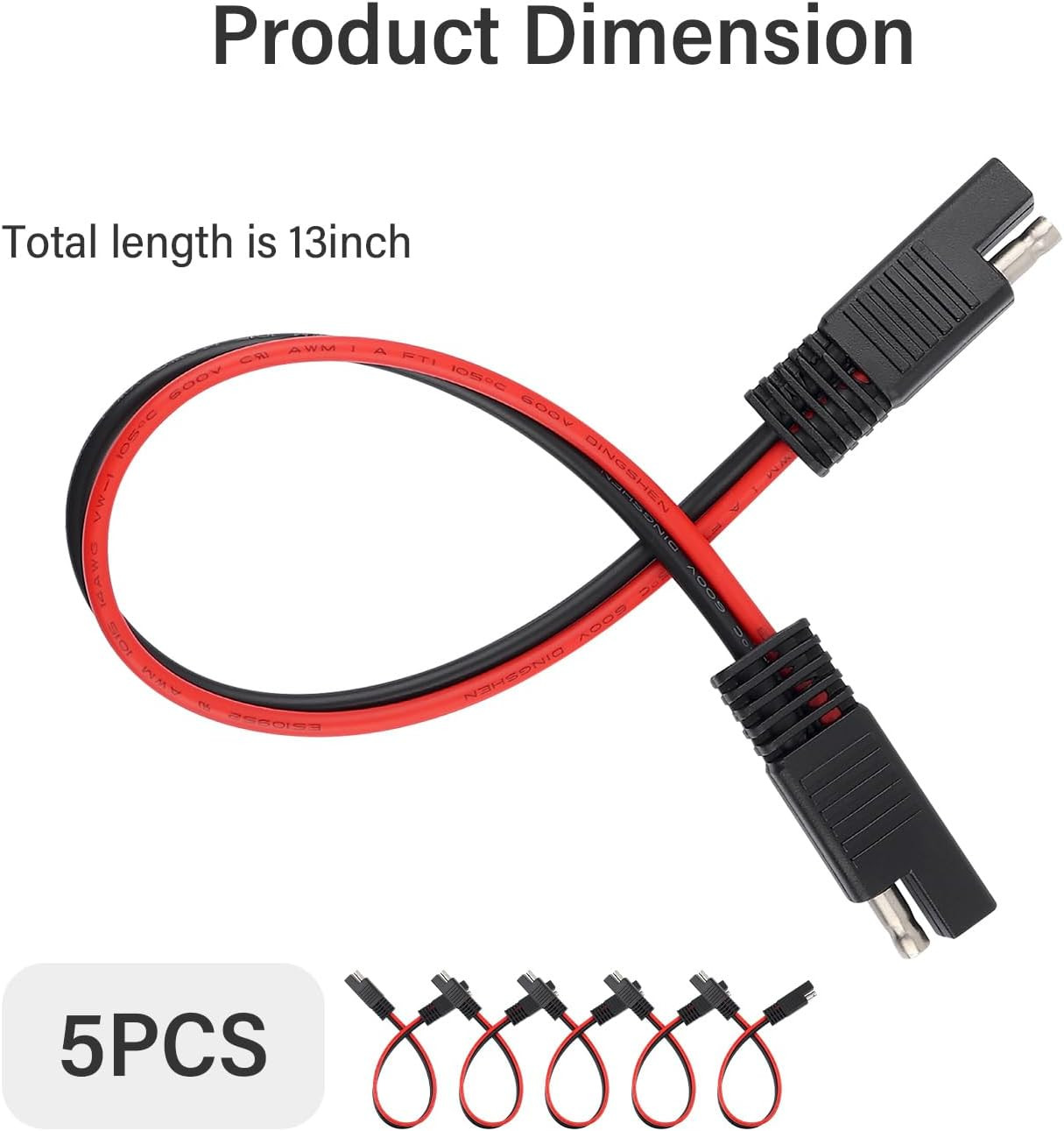 5PCS SAE Connectors Quick Disconnect Wire Harness,2 Pin SAE Plug with 14 Gauge W