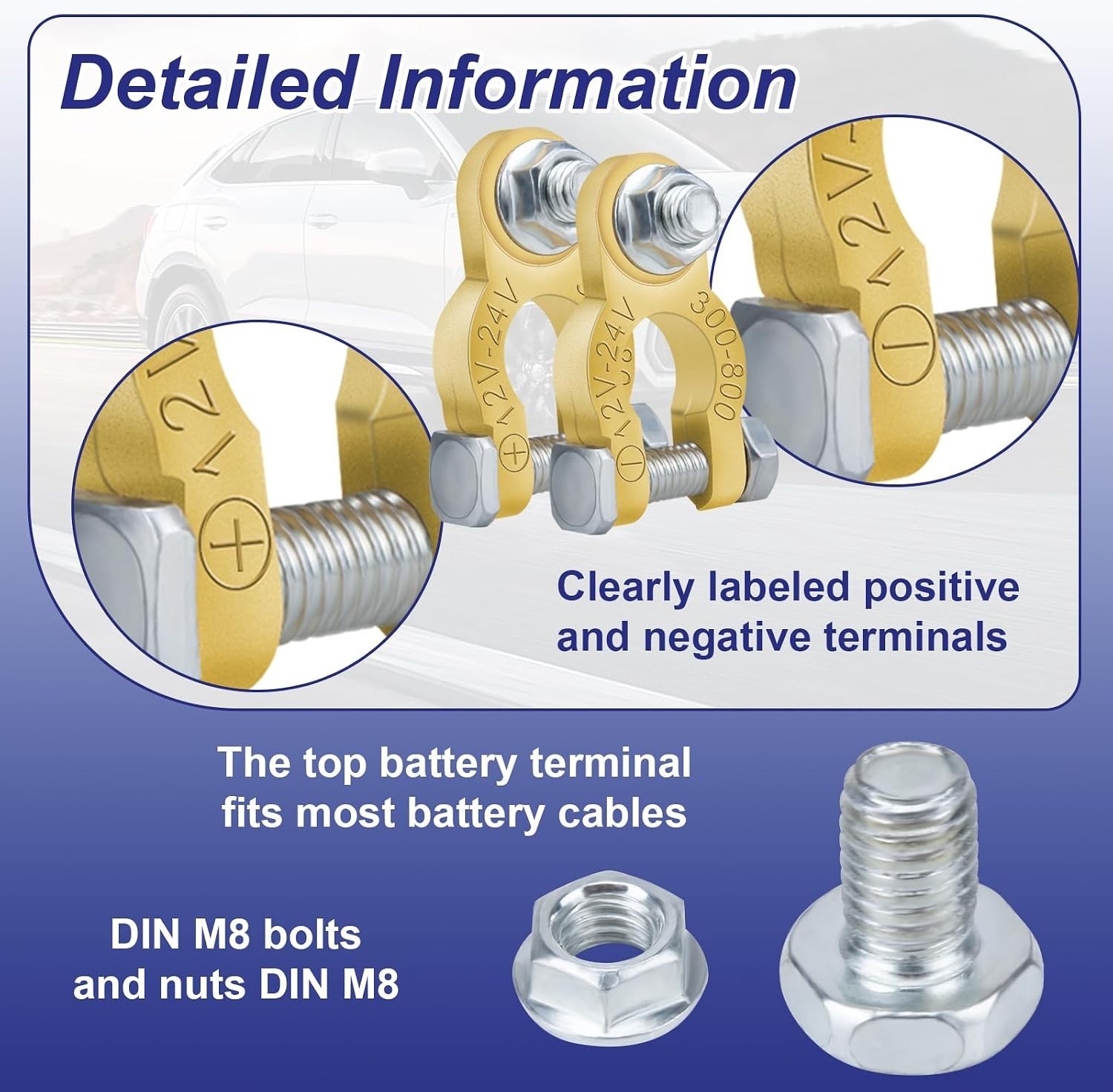 1 Pair Automotive Battery Terminal Connectors with Protective Washers – 12V/24V