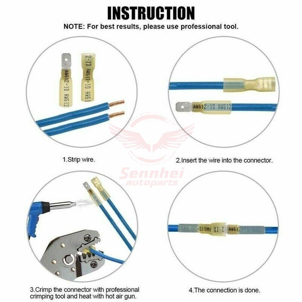 260PCS/BOX US Heat Shrink Spade Wire Connectors Disconnected Crimp Terminals Kit