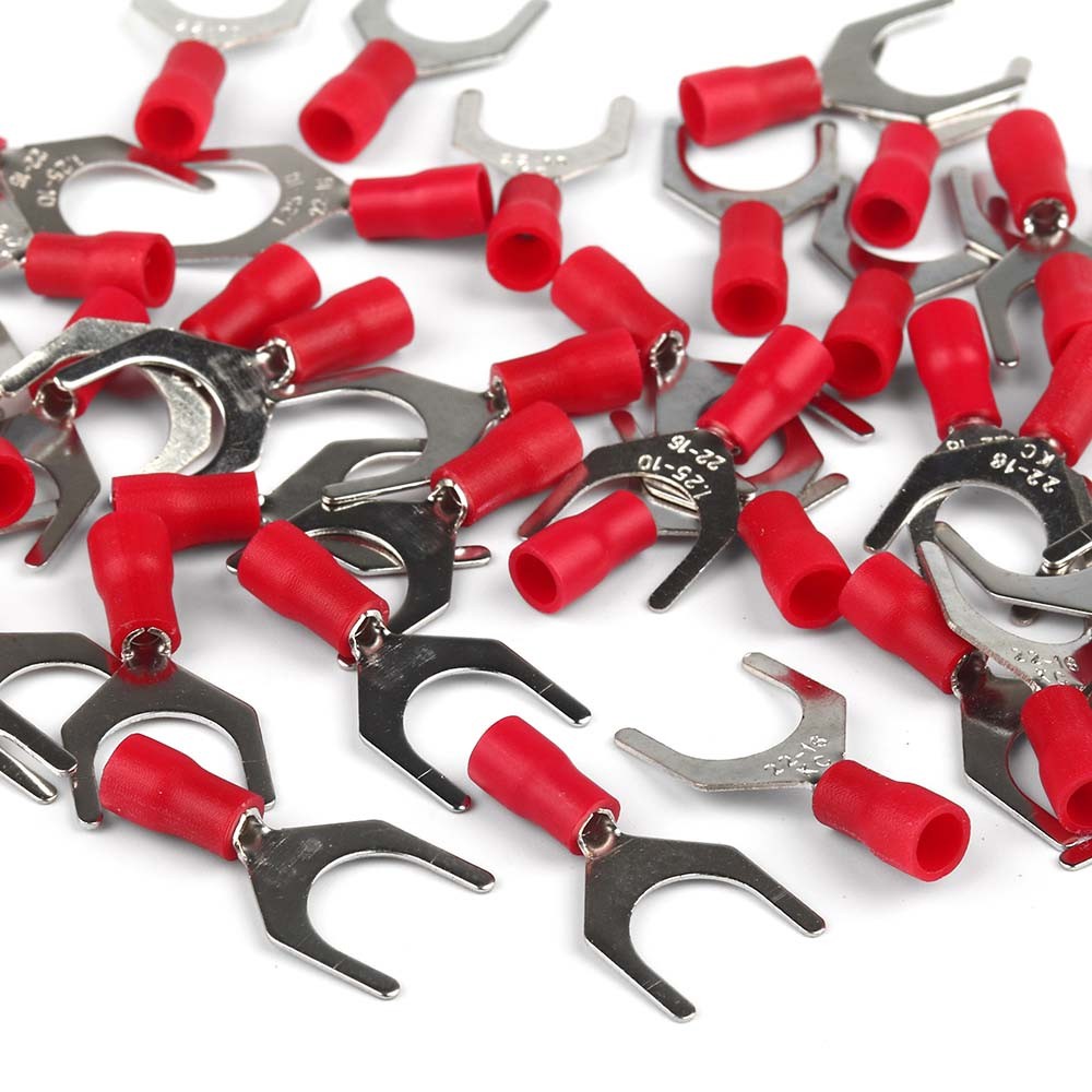 100PCS Red 22-16 AWG Insulated Crimp Spade Fork U Terminal Connectors SV1.25-10