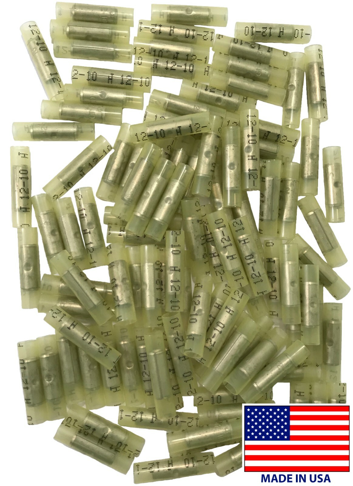 (100) Nylon Insulated Yellow Butt Connector 12-10 AWG Gauge Wire Terminal Splice