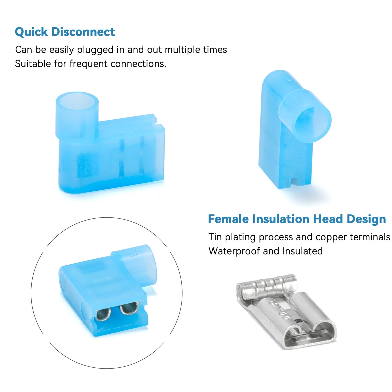 100 PCS Spade Terminals Female – Blue 16-14 AWG – Nylon Quick Disconnect Wire