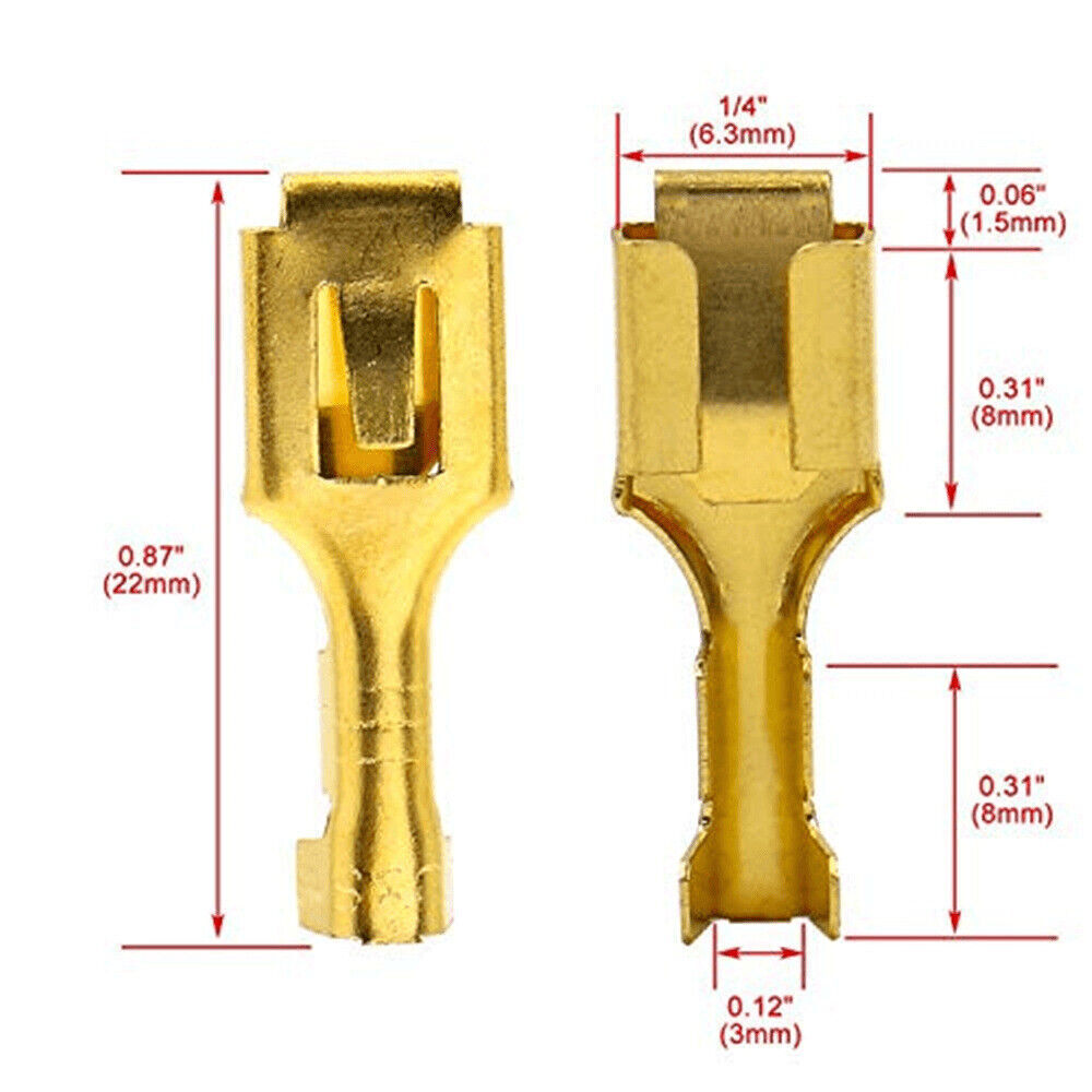 2.8mm 6.3mm Copper Female Non-Insulated Connector Quick Splice Spade Terminals