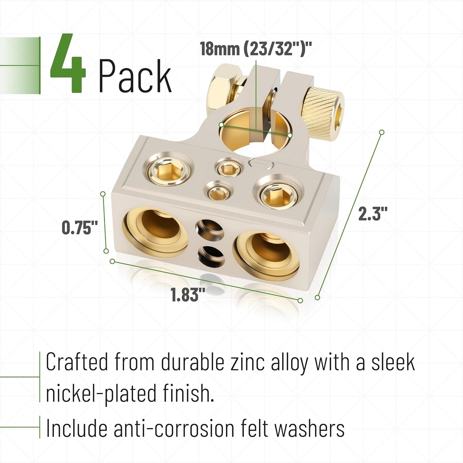 Battery Terminal Connectors, 0/2/4/6/8/10 AWG Terminals, Car Batter (4 Pack)