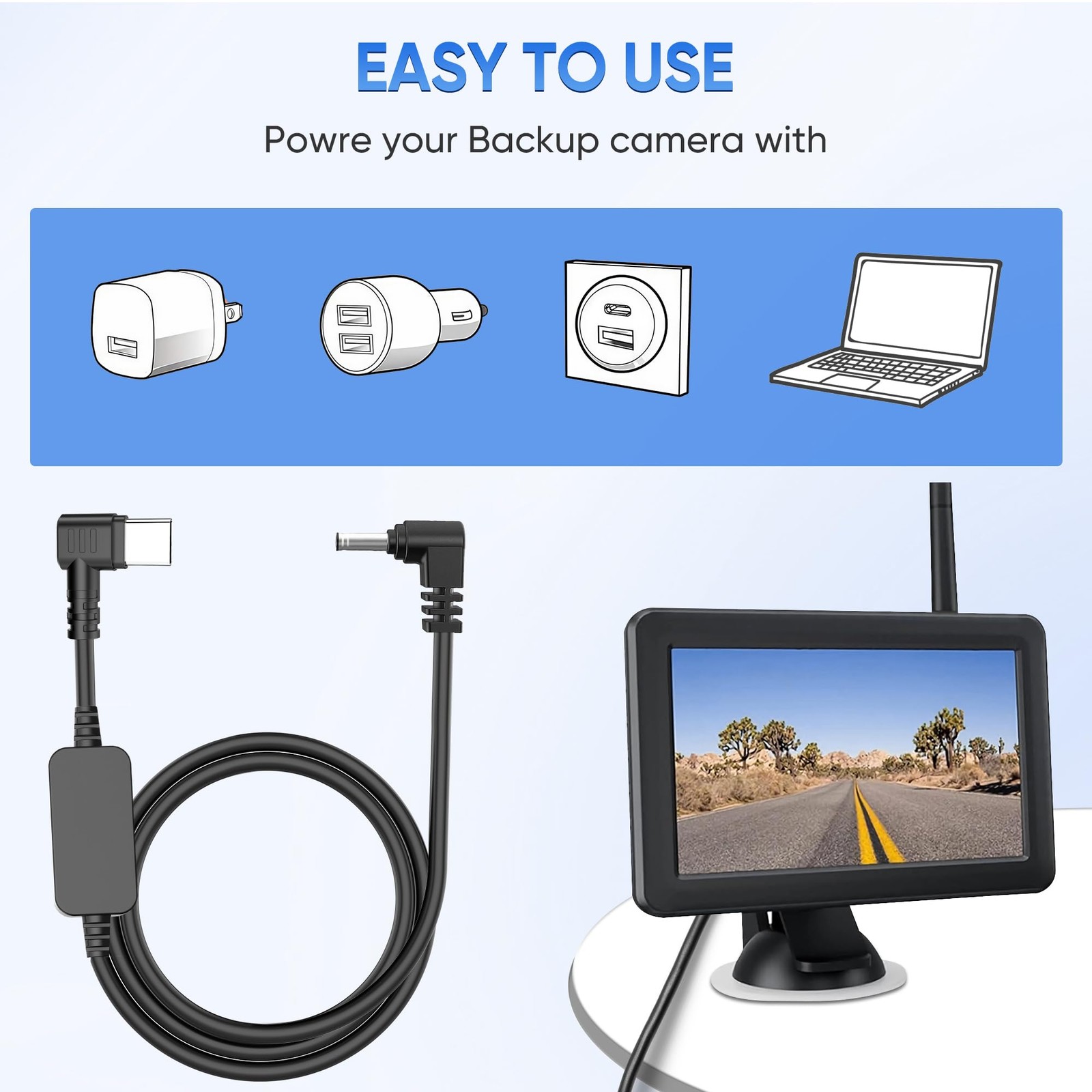 For Furrion FOS07TADS Vision S Monitor Power Supply Cord USB C To DC Cable