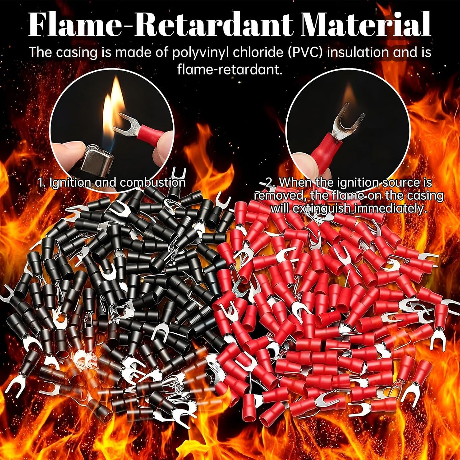 200 Pcs 22-16 AWG Insulated Fork Spade Wire Connector, Fork Terminals, #8 Black