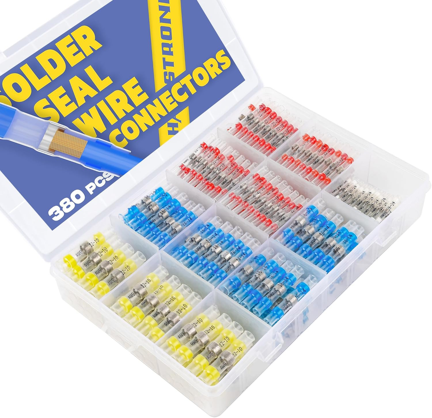 380 Pcs Marine Grade Solder Seal Wire Connectors Kit Waterproof Heat Shrink Butt