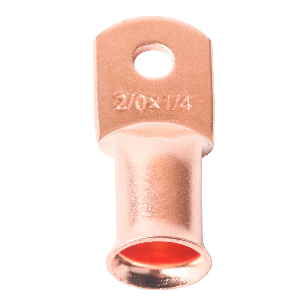 5x Copper 2/0 Ga AWG 1/4″ Lug Ring Crimp Solder Terminals Power Or Ground Wire