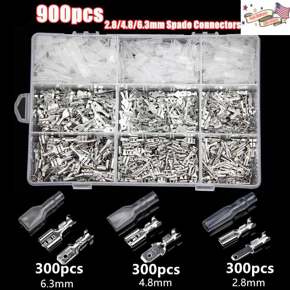 900Pcs 2.8/4.8/6.3mm Wire Connectors Crimp Male/Female Spade Terminals Kit Set
