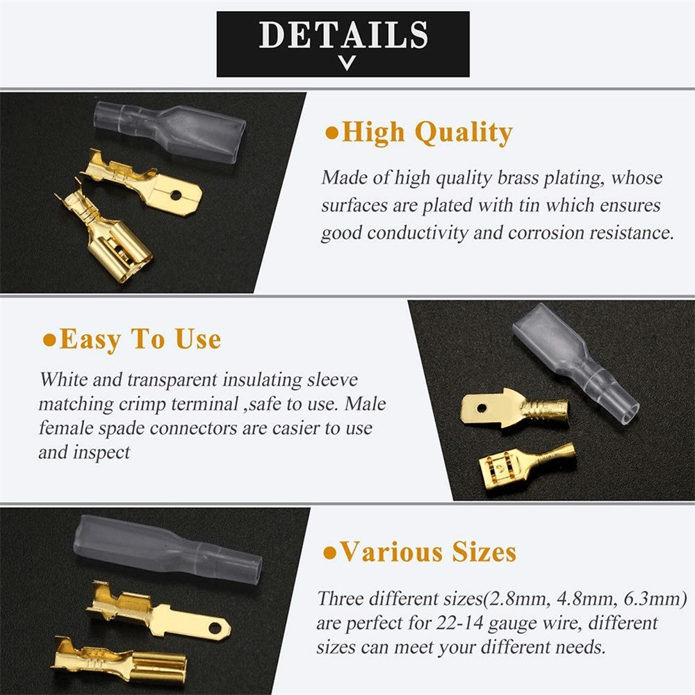 900PCS Male & Female Insulated Electrical Wire Terminals Crimp Spade Connectors