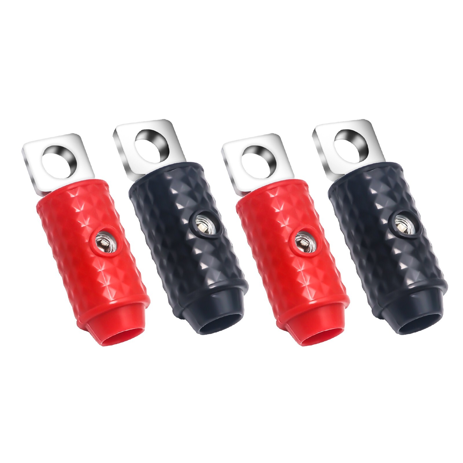Recoil HR4Q 4 Gauge Set Screw Brass Ring Terminals Battery Connectors, Two Pair