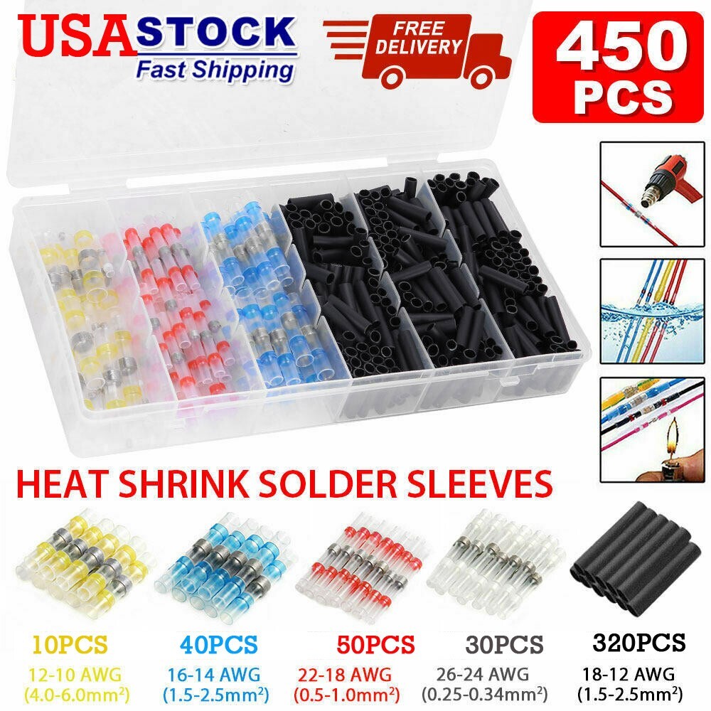400pcs Solder Seal Sleeve Heat Shrink Wire Butt Terminals Connectors Waterproof