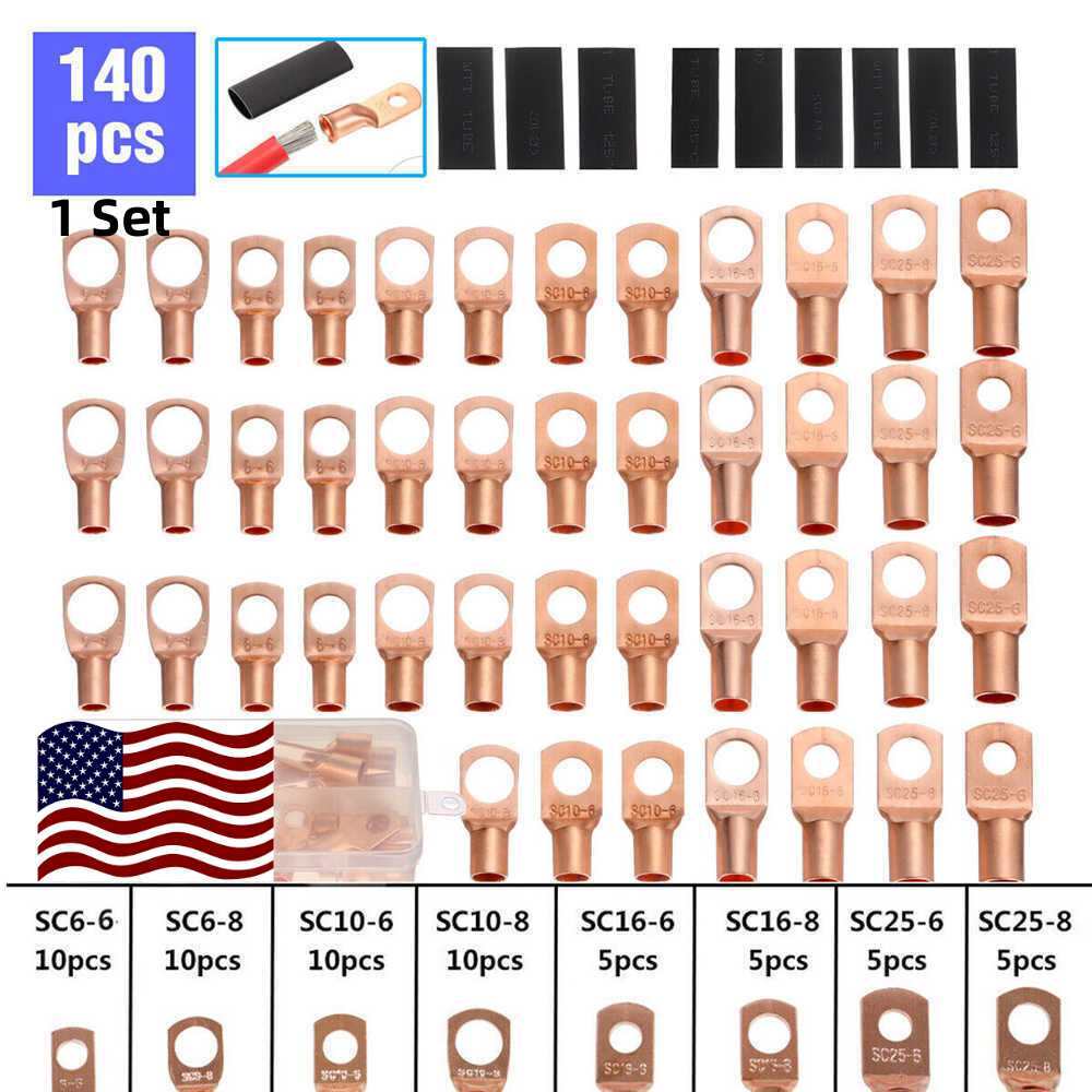140/420pcs Copper Wire Lugs Battery Cable Ends Terminal Connectors