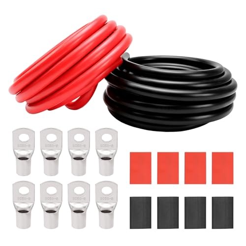 1/0 Gauge Battery Cable,25FT Black + 25FT Red,1/0 Gauge Welding Cable CCA