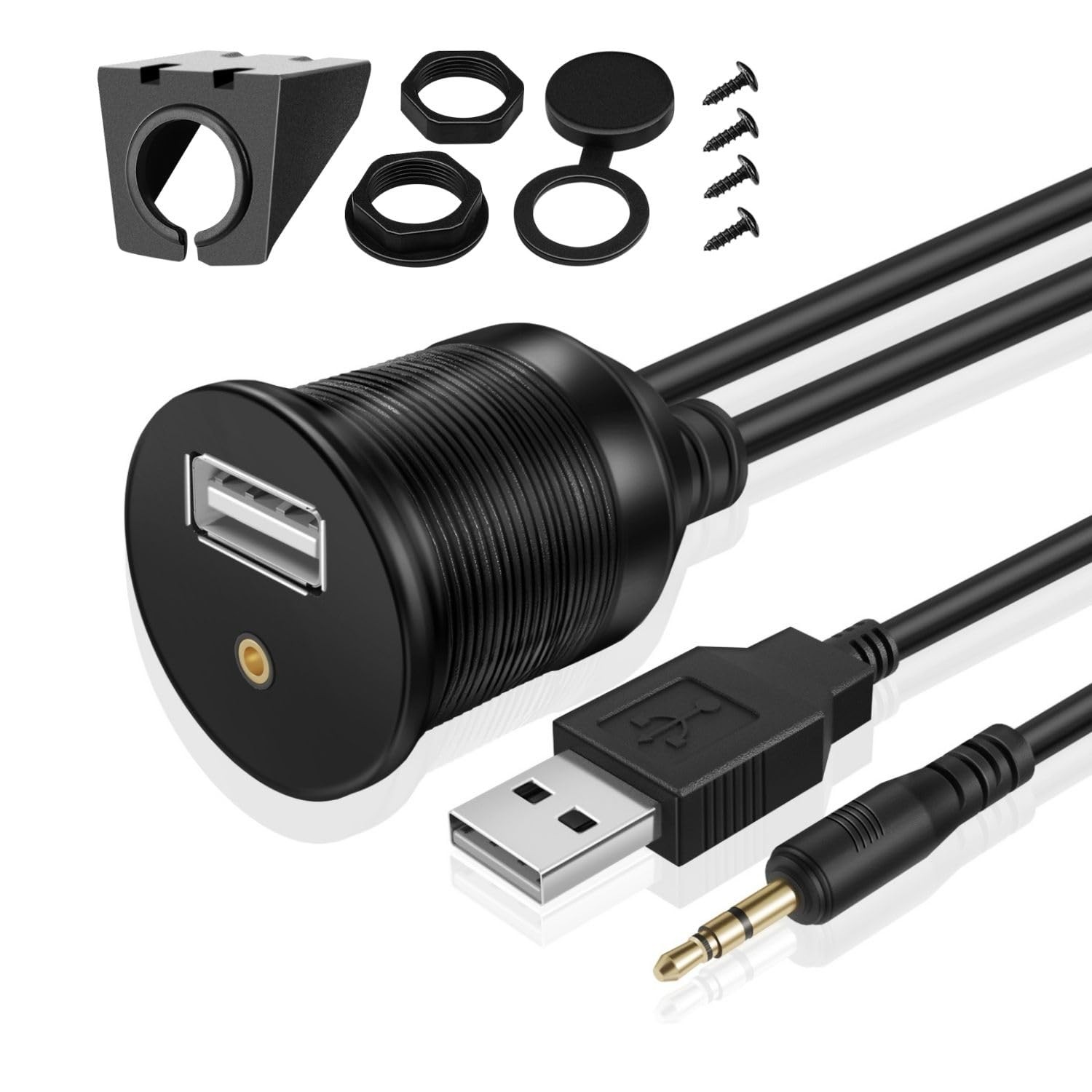 TNP USB AUX Flush Mount Cable, Dashboard Panel Dash 6 ft, Black, Round