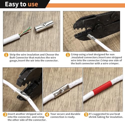 Tellegloww 600 Pcs Non Insulated Butt Connectors Kit Uninsulated Splice Wire