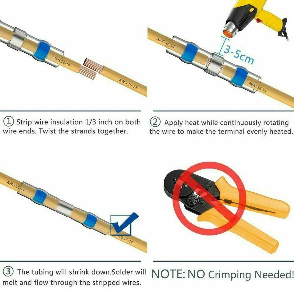 50-500 Solder Sleeve Seal Heat Shrink Butt Wire Connectors Terminals Waterproof