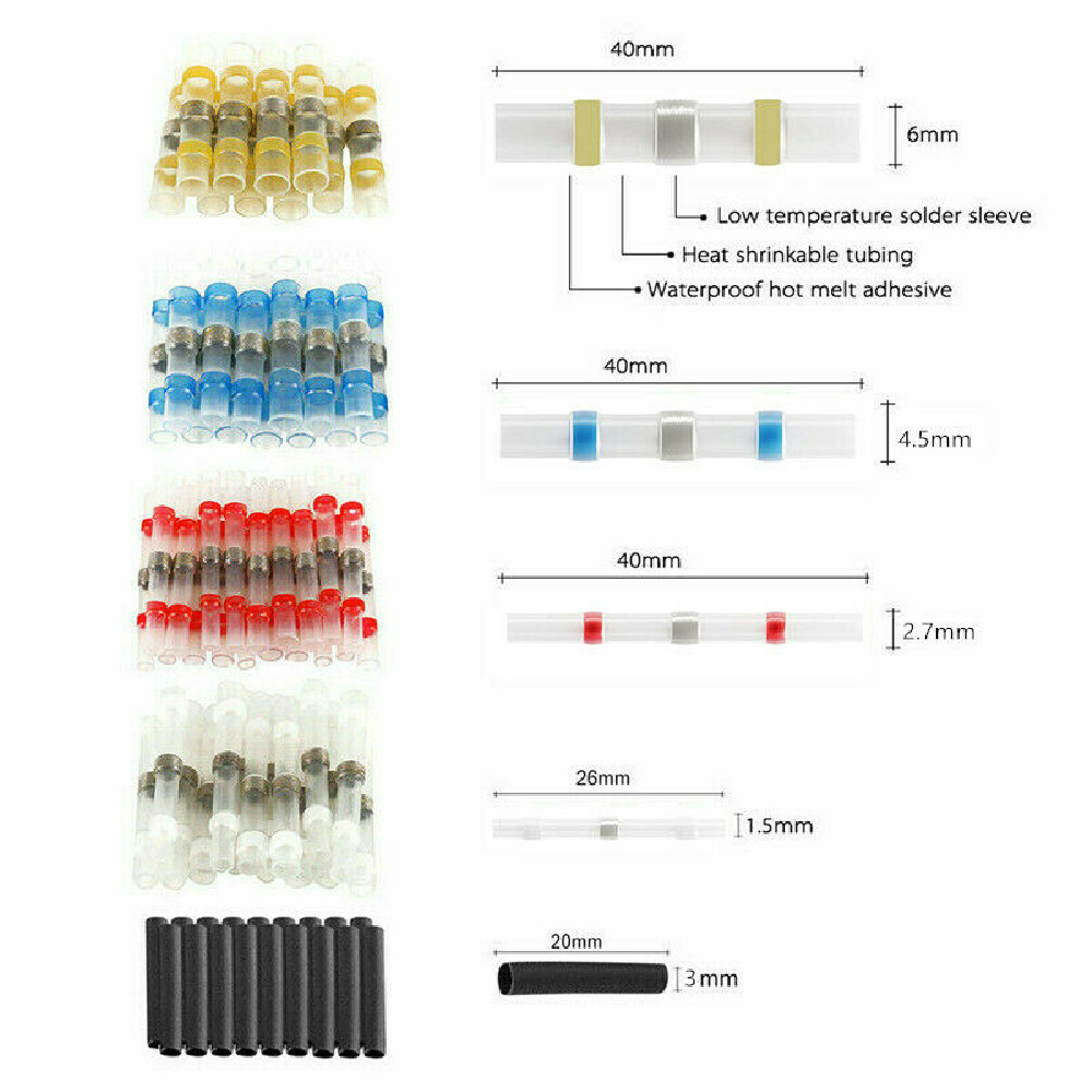 400PCS Waterproof Solder Seal Heat Shrink Wire Butt Terminal Connectors Kit Set