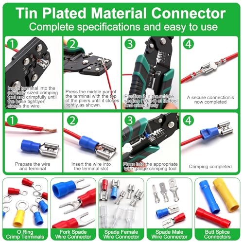 /1100pcs Wire Connectors Kit,Insulated Electrical 1100PCS+Wire Crimper Tool