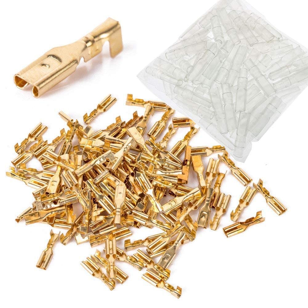 100pcs 2.8mm Gold Female Spade Crimp Terminal With Insulating Sleeve Self Lock P