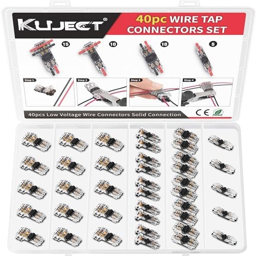 40pcs Wire Tap Connectors Kit for 24-20 AWG, Quick Solderless No-Stripping T