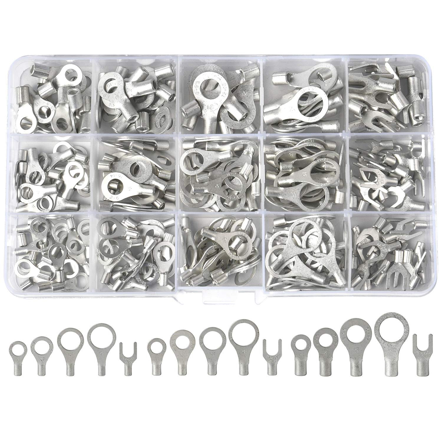 260PCS AWG 22-16 16-14 12-10 Copper Ring Fork Terminals Tin Plated