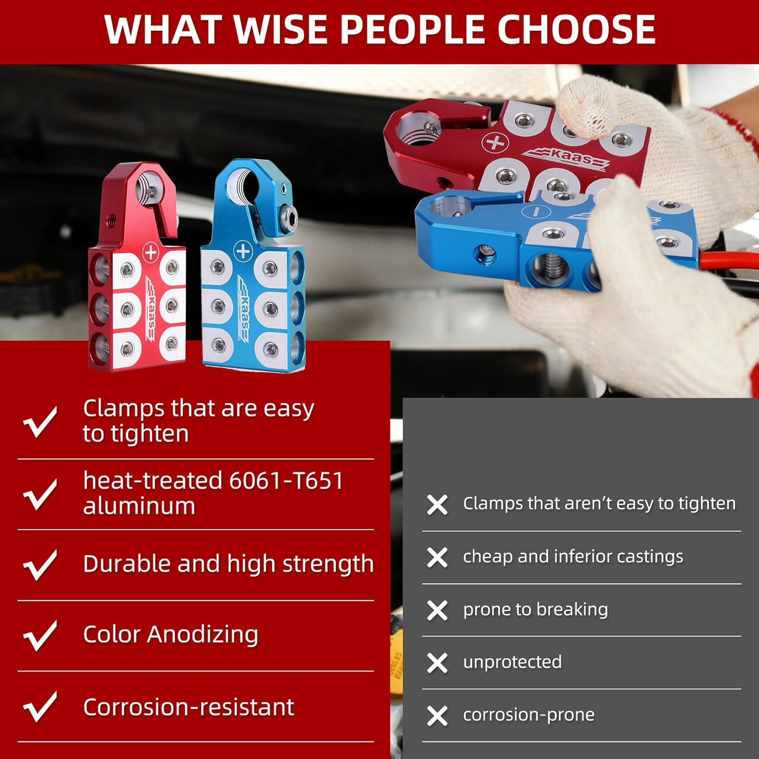 Kaas 6-Way Lead Acid Battery Terminal Connector, Colored Anode (Red/Blue) Set, f