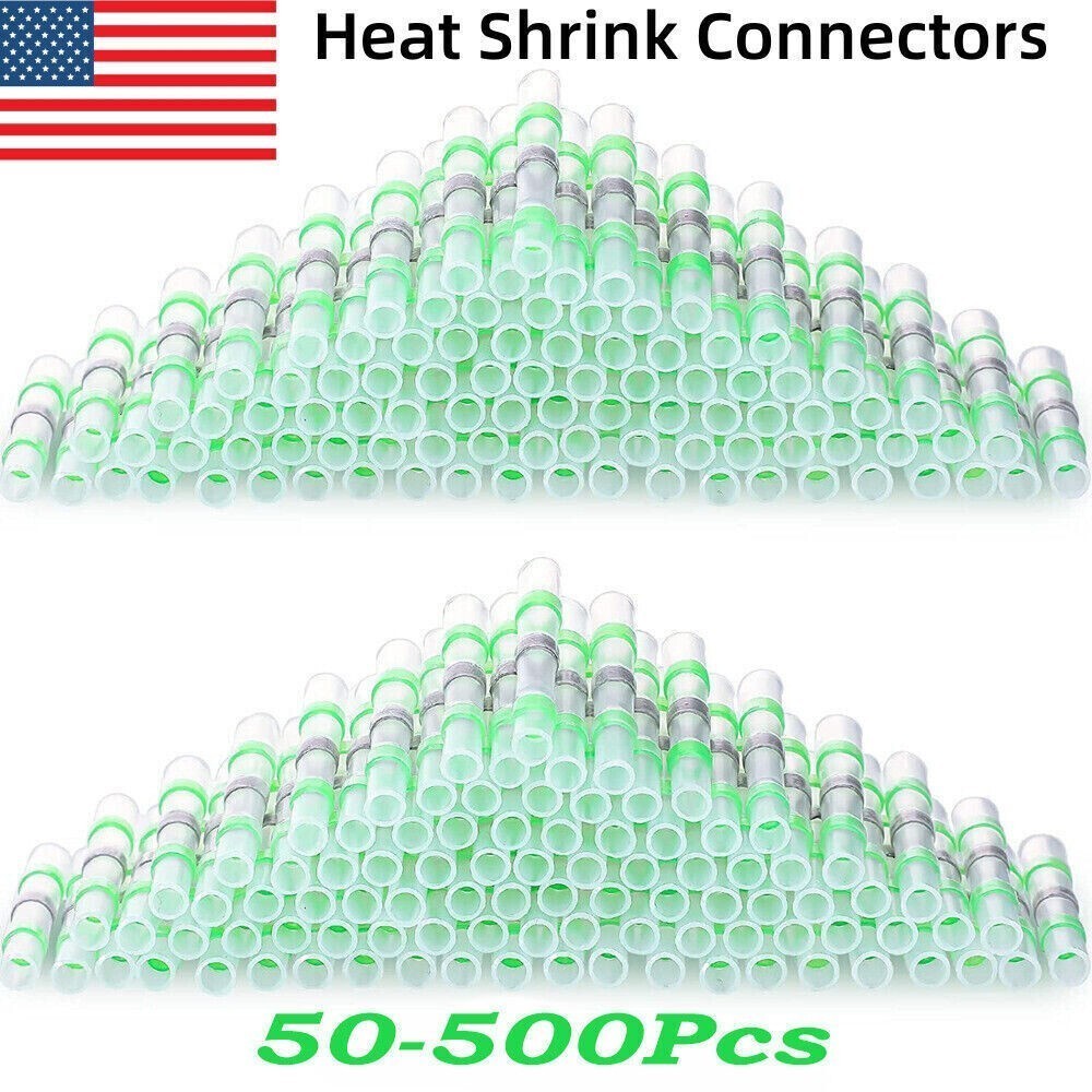 500-50x Solder Seal Sleeve Heat Shrink Wire Terminal Connector Green 18-16AWG US
