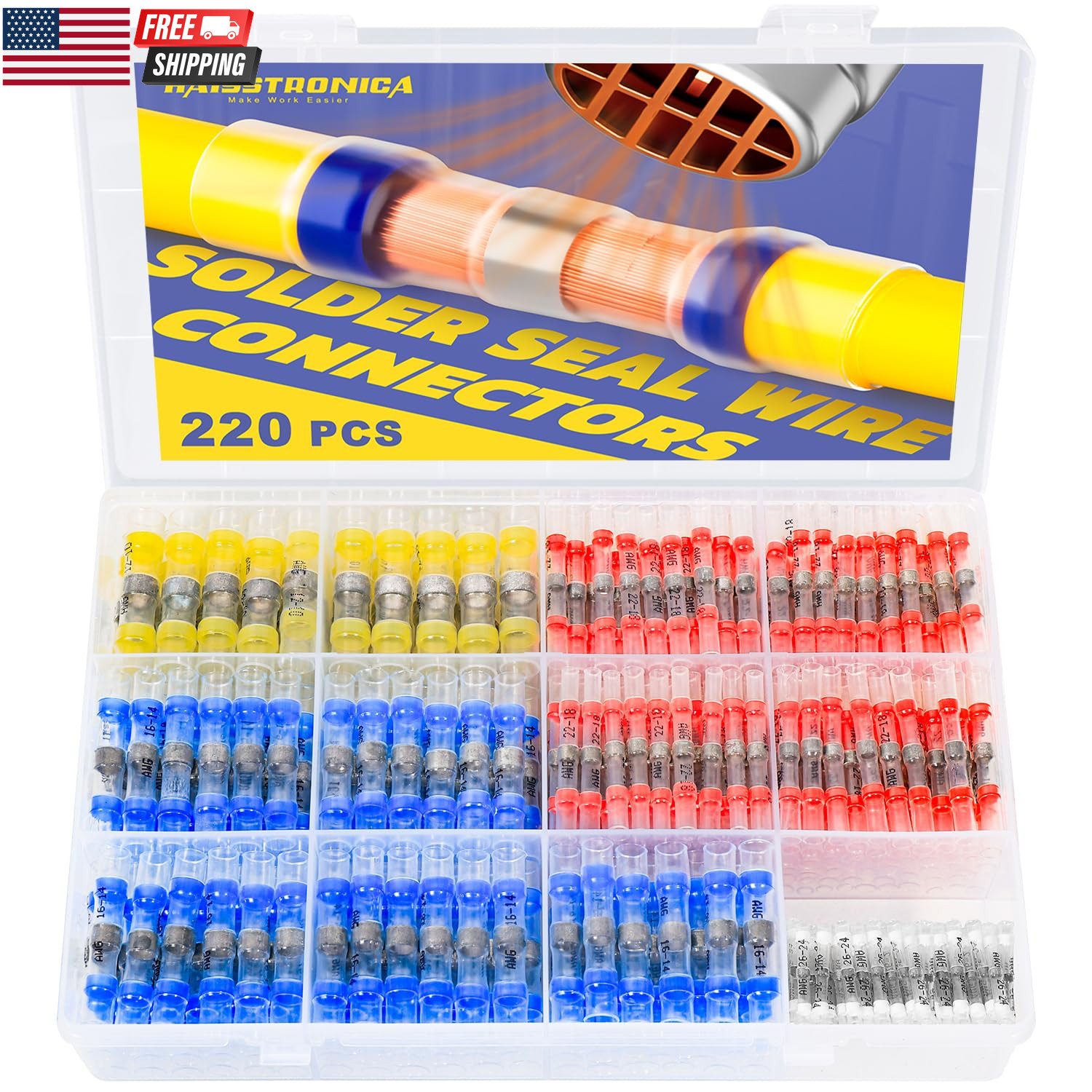 220PCS Solder Seal Wire Connectors – Waterproof & Heat Shrink Electrical Connect