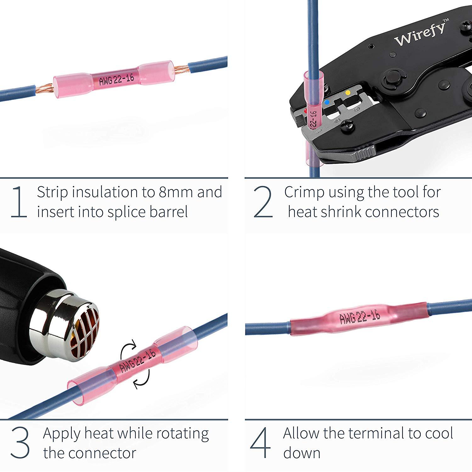 400PCS Insulated Heat Shrink Splice Butt Wire Connector Crimp Terminals 22-10AWG
