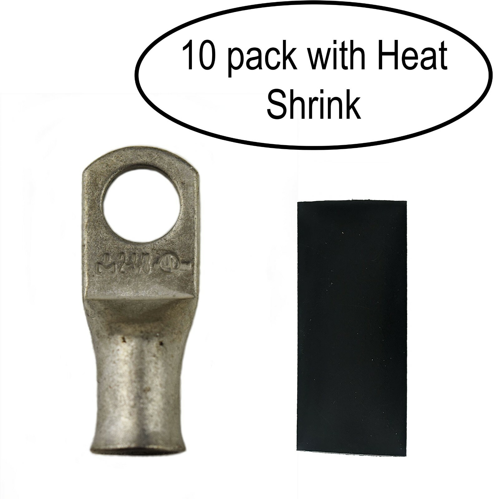 (10) 2 AWG Ring 3/8″ Hole Tin Plated Copper Cable Lug Gauge With Heat Shrink