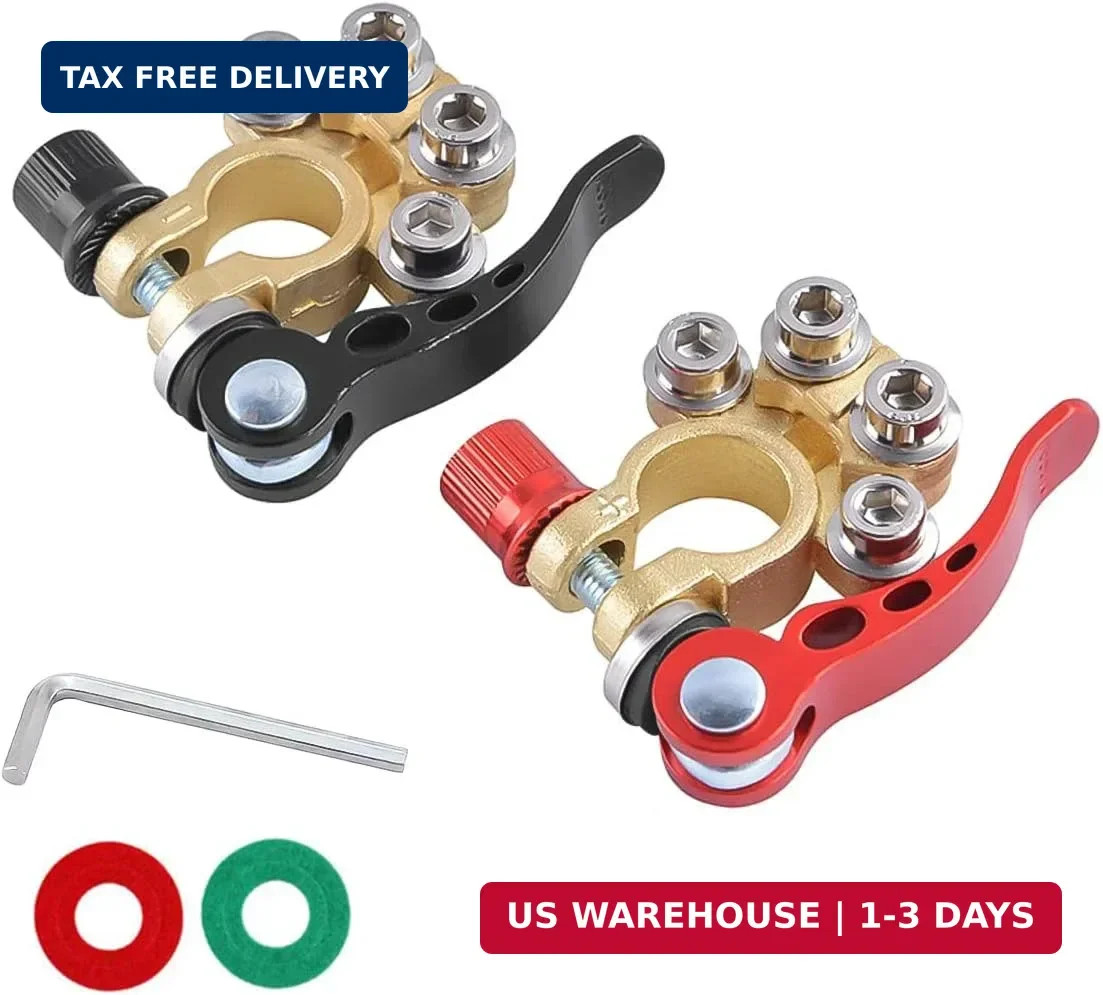 Battery Terminal Clamp Connectors, 2 Pcs 4 Way Quick Release Disconnect Car Batt