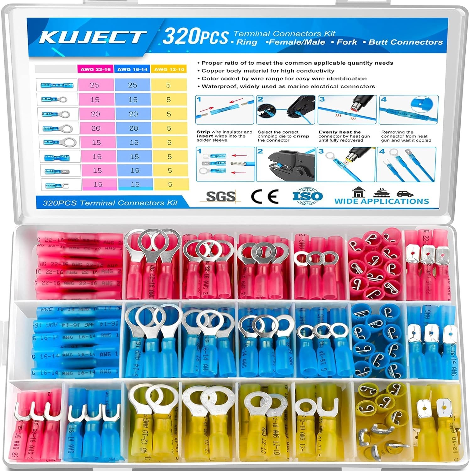 320PCS Waterproof Heat Shrink Wire Connectors Kit for Automotive and Marine Use