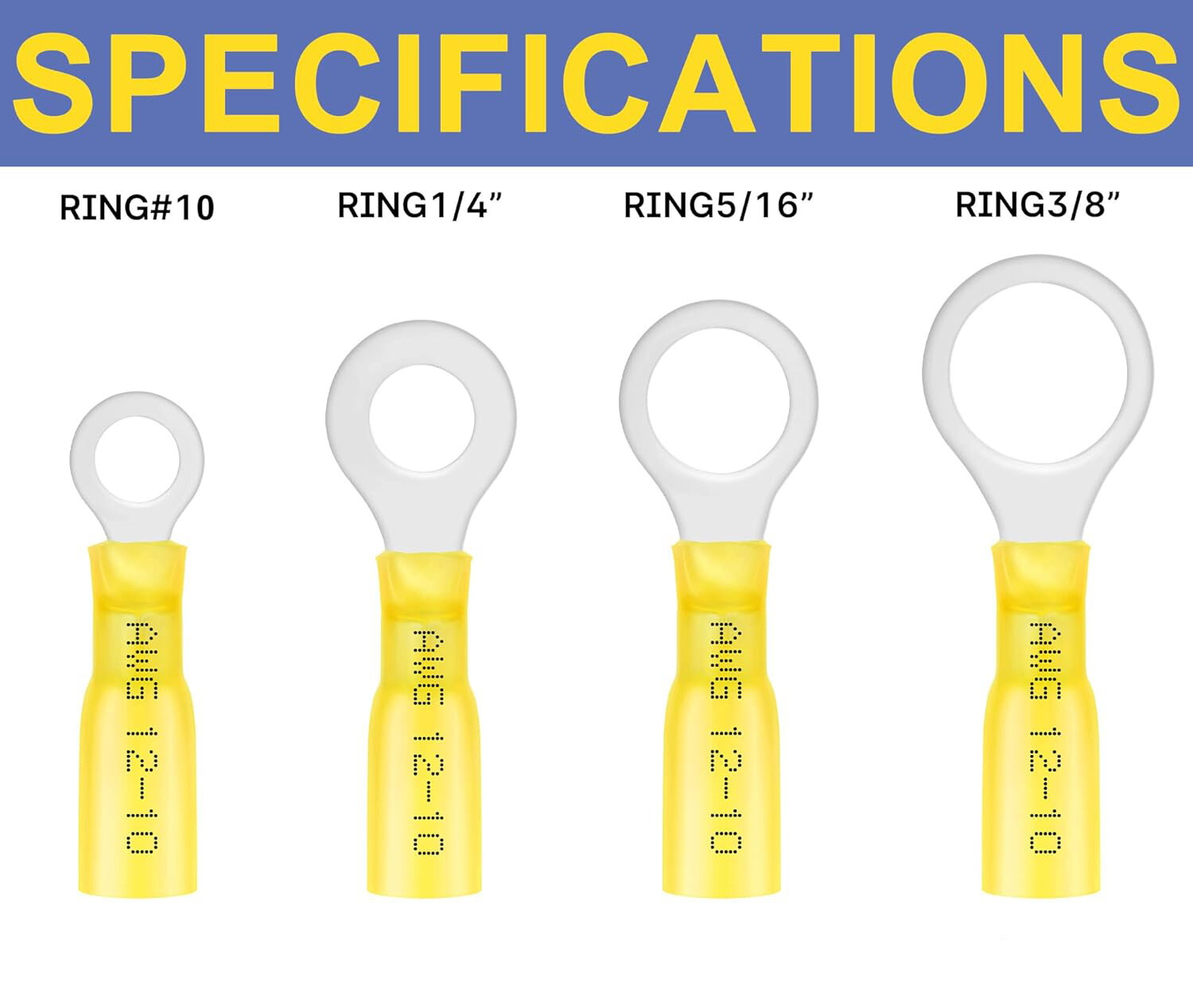 300PCS Heat Shrink Insulated Ring Crimp Terminals Connectors #10,1/4″,5/16″,3/8″