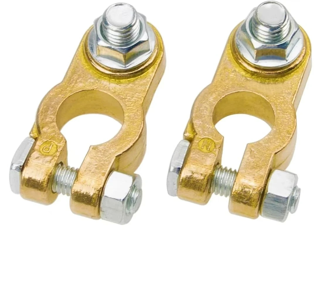 Universal Brass Battery Terminal Connectors Top Post Clamp Set for Car RV Boat