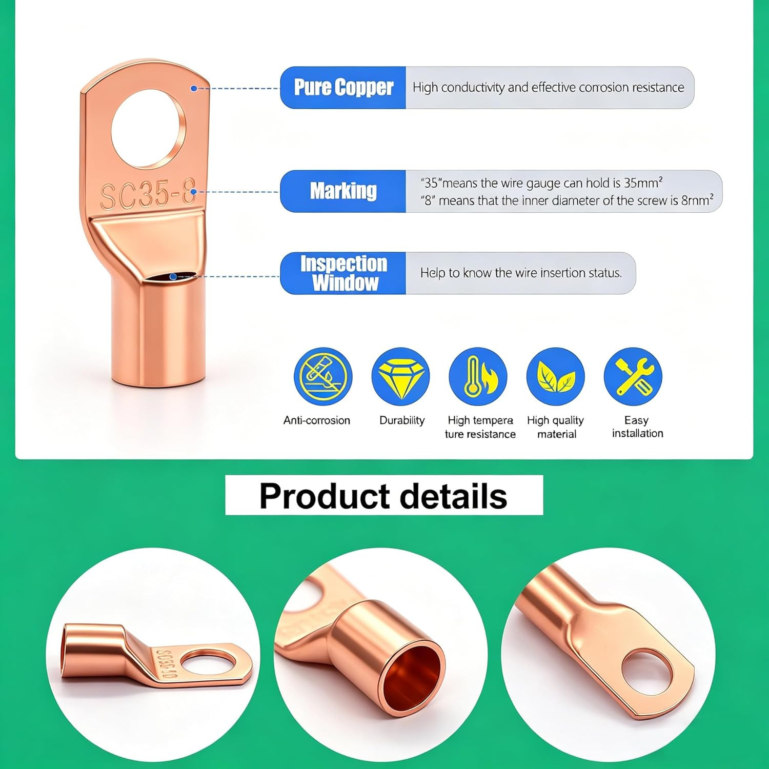 /130Pcs Copper Wire Lugs AWG 2 4 6 8 10 12 14 16 Gauge Battery Cable