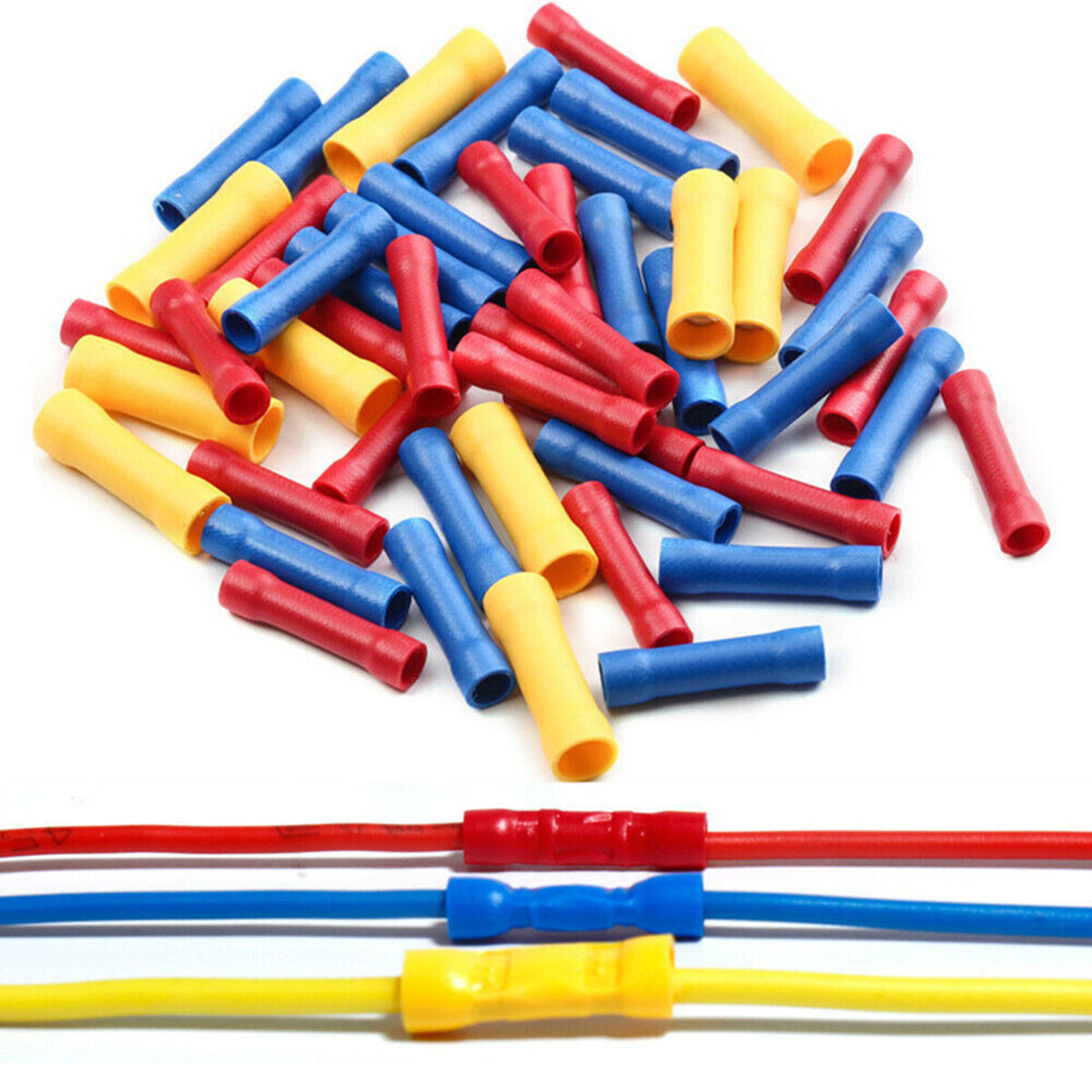 100~500x Insulated Straight Butt Cable Wire Connector Kit Splice Crimp Terminals
