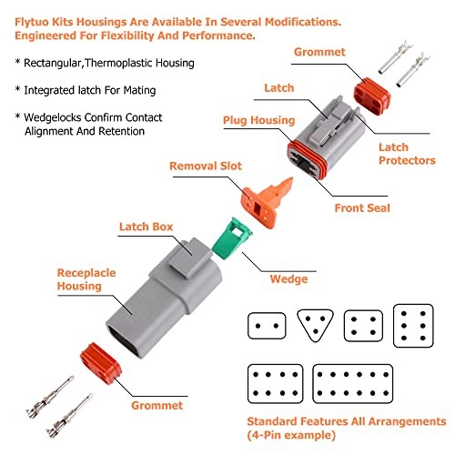 94PCS Electrical Wire Connector Plug, 6 Sets 2 3 4 6 8 12 Pin Deutsch DT 94pcs
