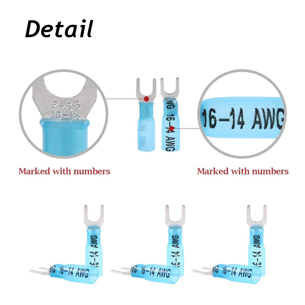 50PCS Blue16-14 AWG Heat Shrink Fork Shaped Terminals Wire Connectors #10
