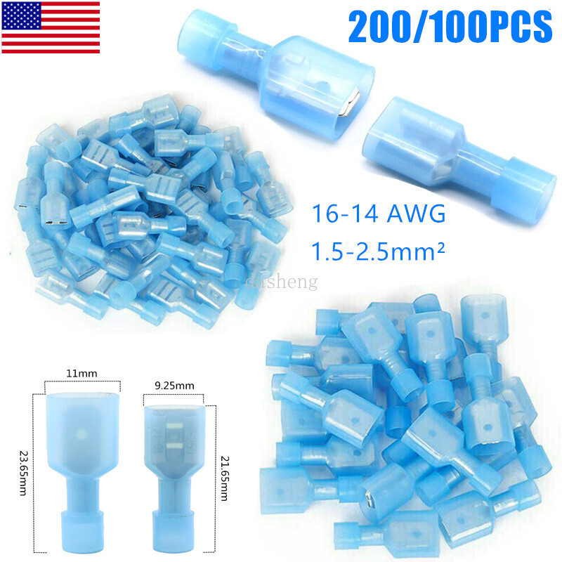 200/100Pcs Insulated Female Spade Connectors 16-14AWG Heat Shrink Wire Terminals