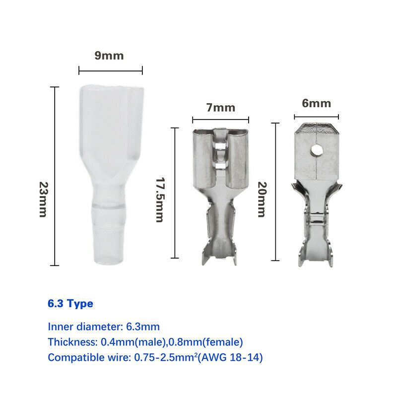 315PCS 2.8mm/4.8mm/6.3mm Female Male Spade Connectors Wire Crimp Splice Terminal