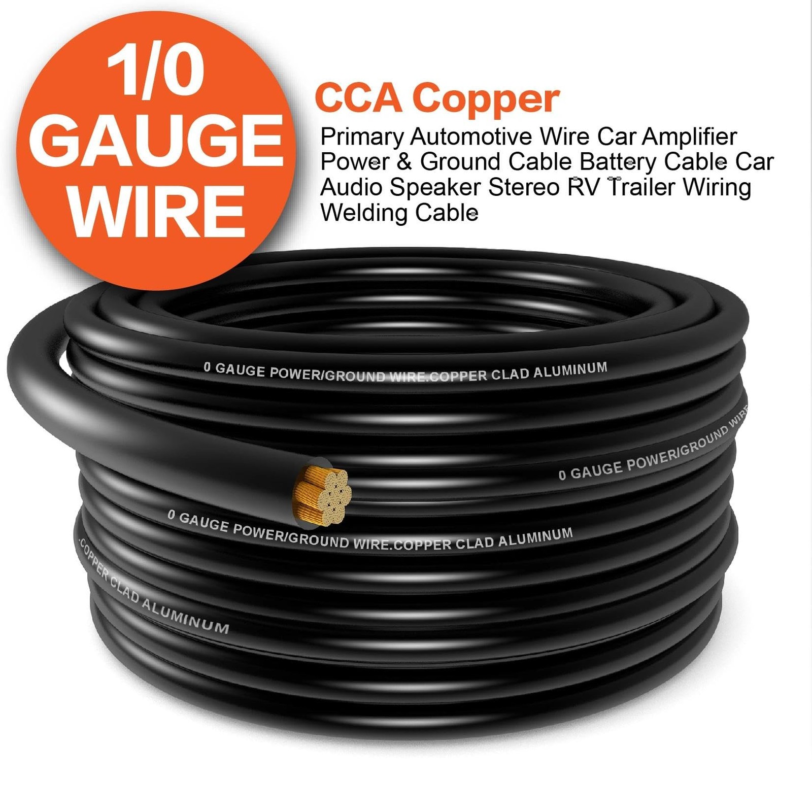 1/0 Gauge Wire20ft Each Red/Black Copper Clad Aluminum CCA Primary Automoti…