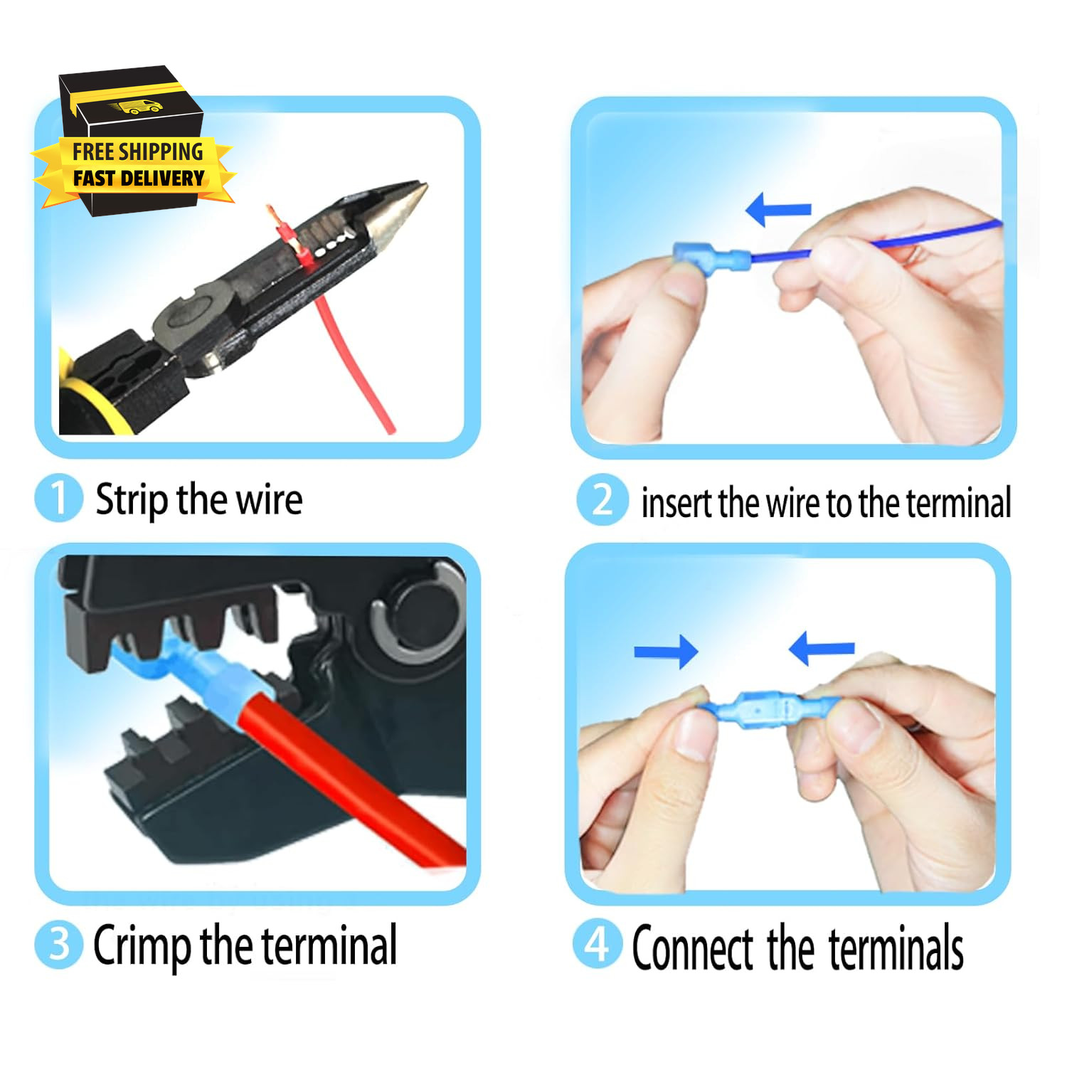 50PCS Nylon Spade Quick Disconnect Connectors Kit 22-10 AWG Male and Female Elec