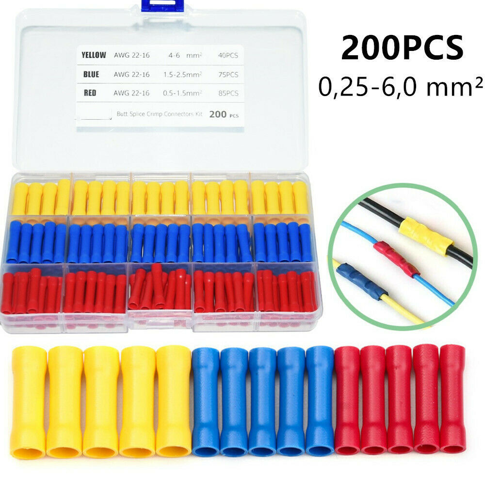 800/200PCS Insulated Electrical Straight Butt Wire Terminals Crimp Connectors US