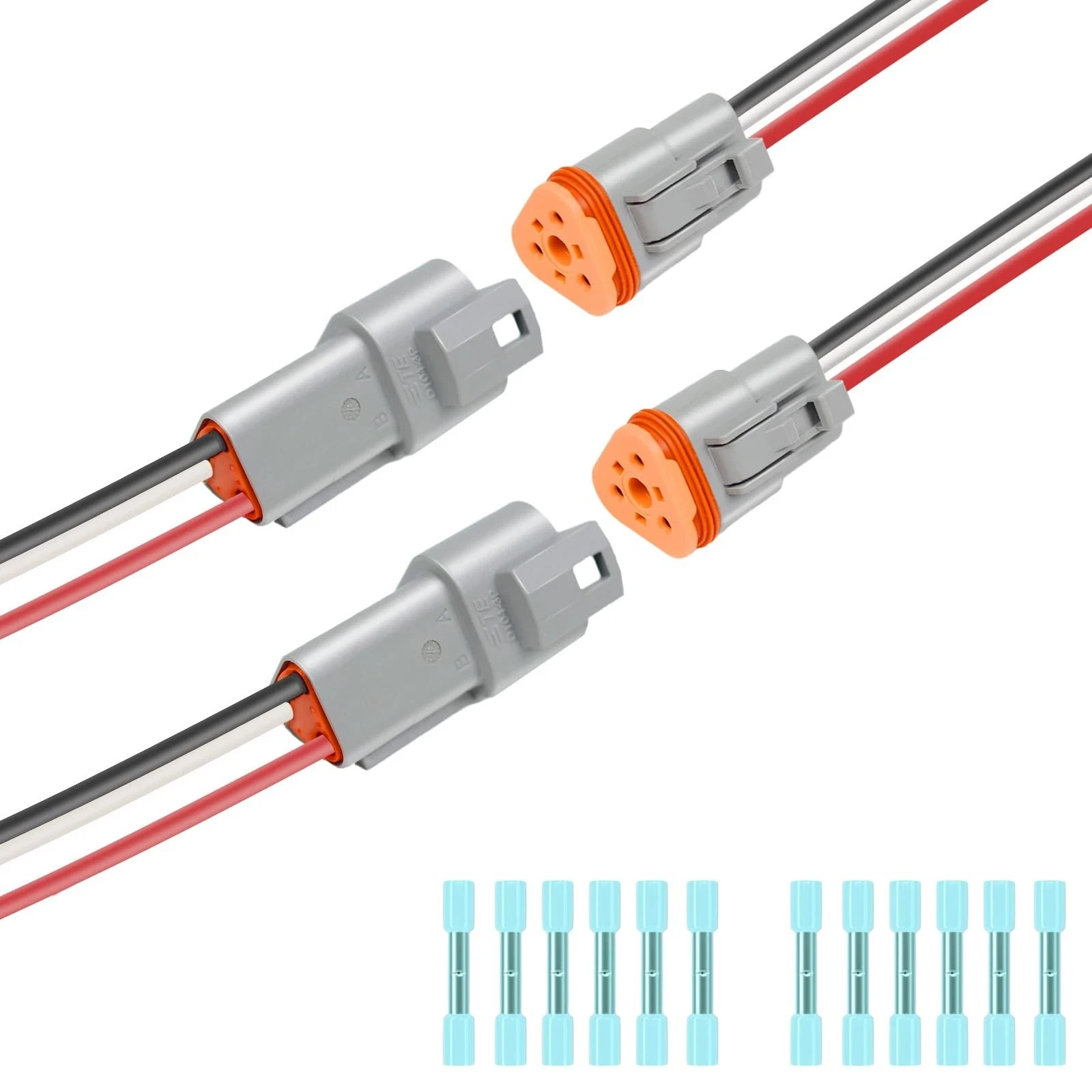 Deutsch DT 3 Pin Waterproof 16 AWG Wiring Harness Connector with Heat Shrink
