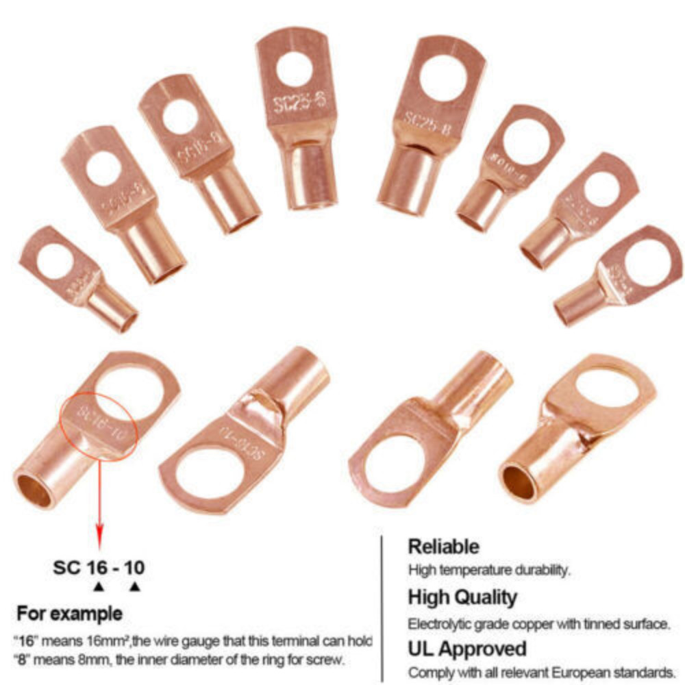140/100X Cable Lugs Copper Ring Crimp Terminal/Plier Car Battery Wire Connectors