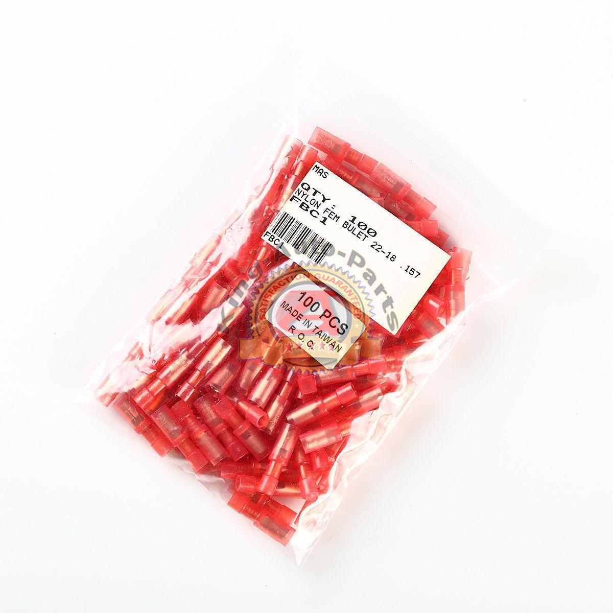 Red 22-18 Gauge .157 Female Nylon Bullet Connectors 100/Bag FBC1