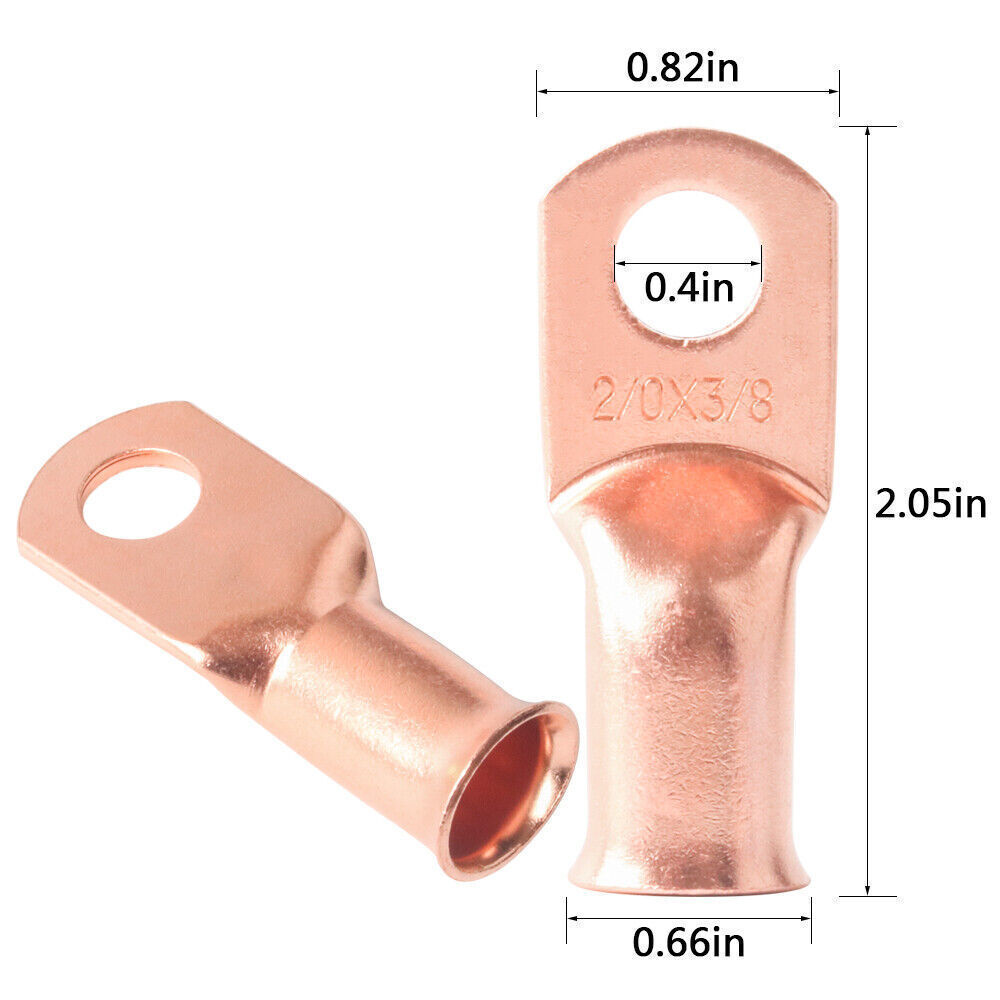 Copper Lug Ring Crimp Solder Terminals Power Or Ground Wire 50x 2/0 Ga AWG 3/8″
