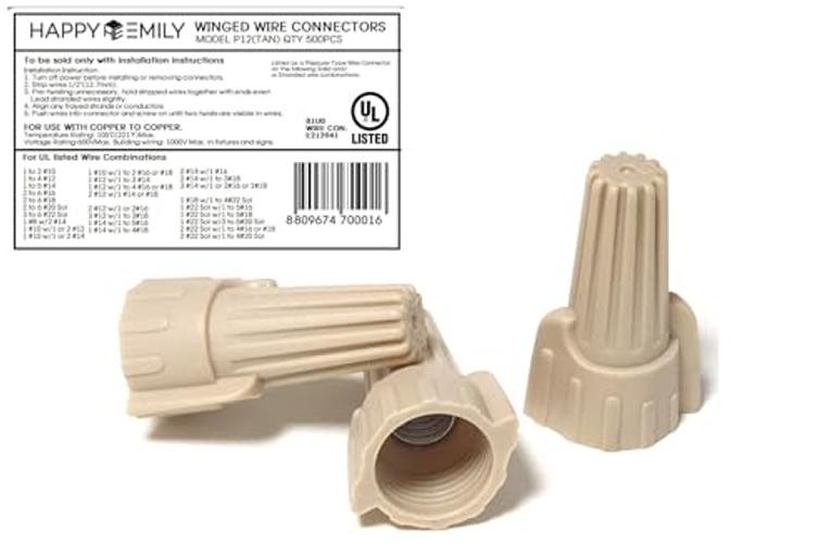 Happy Emily 500pcs, Tan Winged Wire Connectors, Twist-On Easy Screw On Type